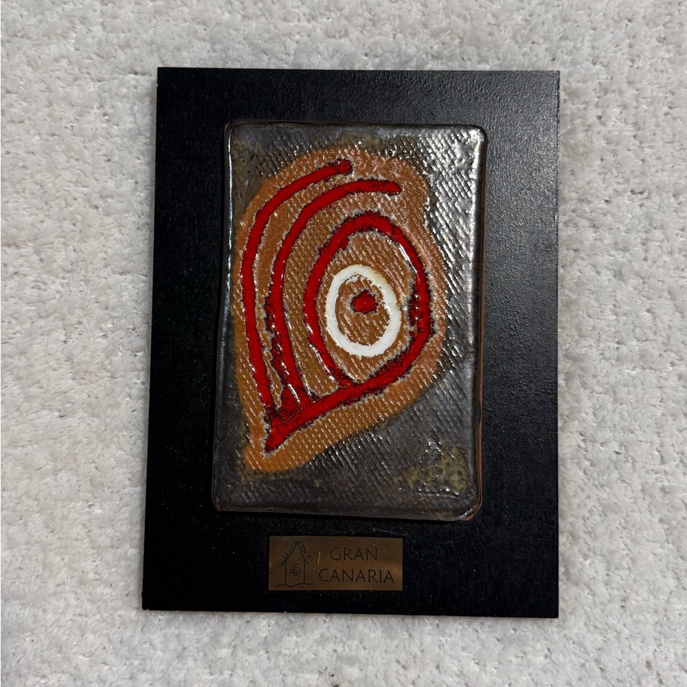 Handmade Gran Canaria Signed Mixed Media Tile Art Wood Plaque 8x6